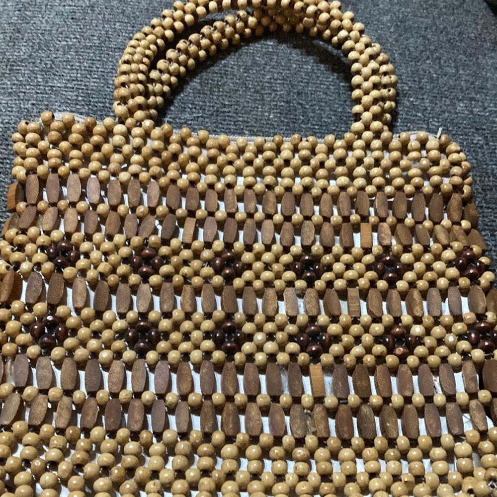 Cute vintage hand made wooden beaded purse.